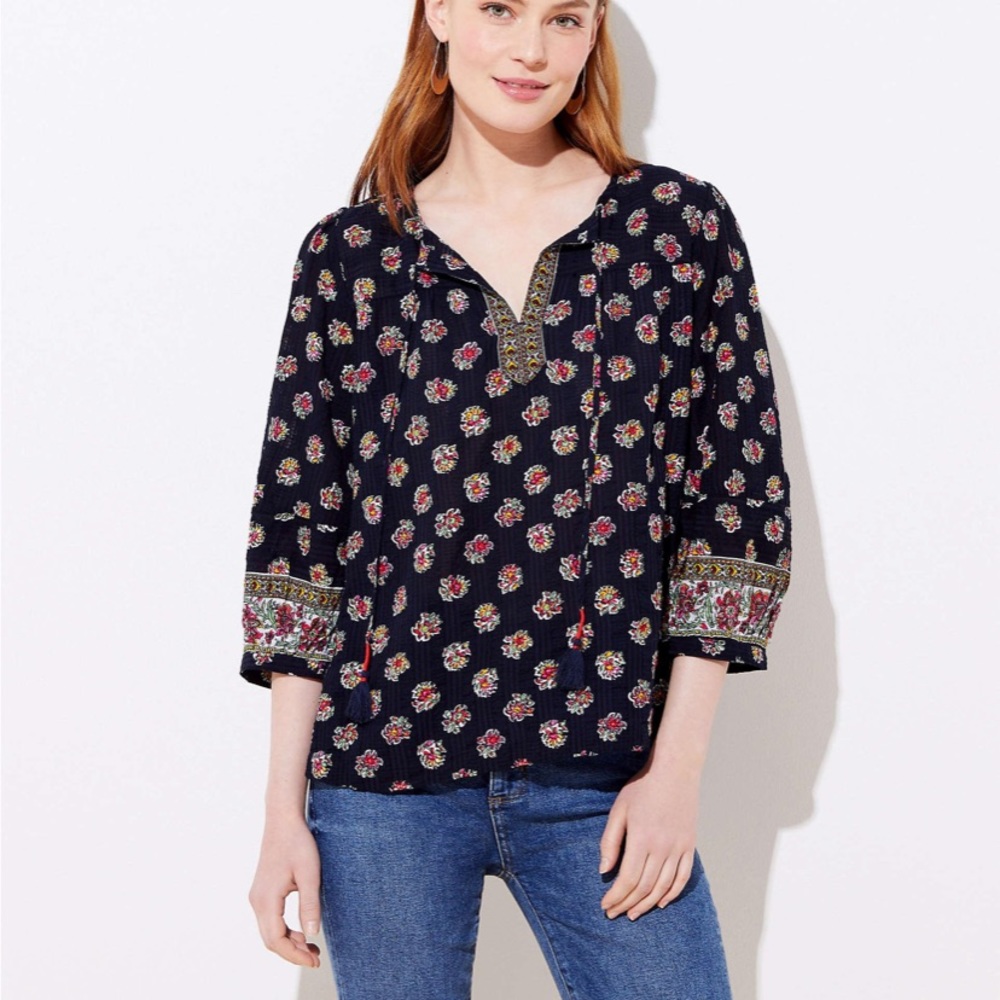 Loft split neck blouse forever navy